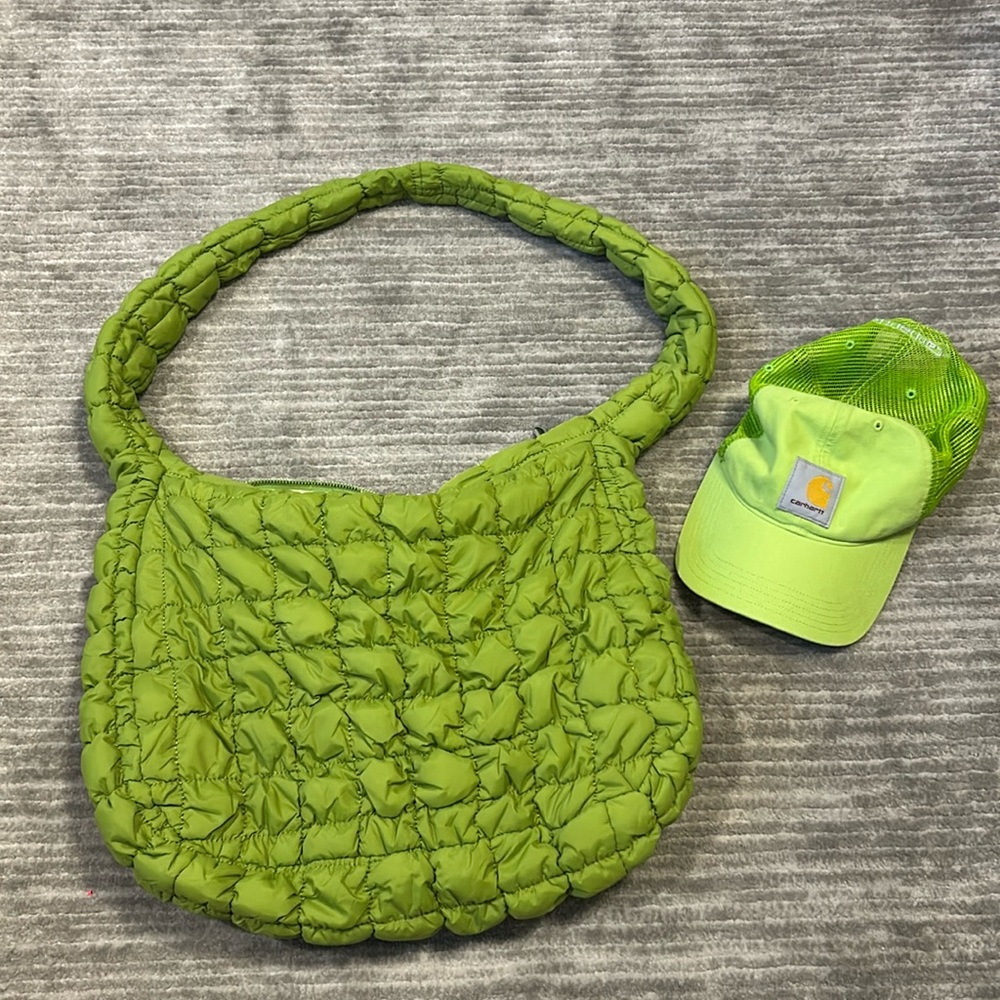 Pistachio Puffer bag lightweight cross hobo gym zipper closure inside pocket